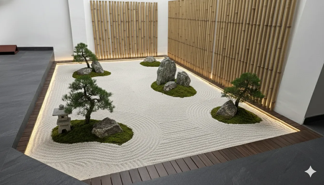 taman zen ornamen bambu